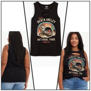 Torrid Classic Fit Crew Tank - Death Valley Black Slash Front Black Size 0 = L